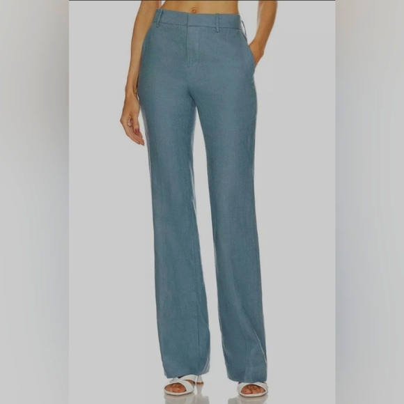 NWT GRLFRND The Linen Flared Pant in Denim Blue - Picture 1 of 6